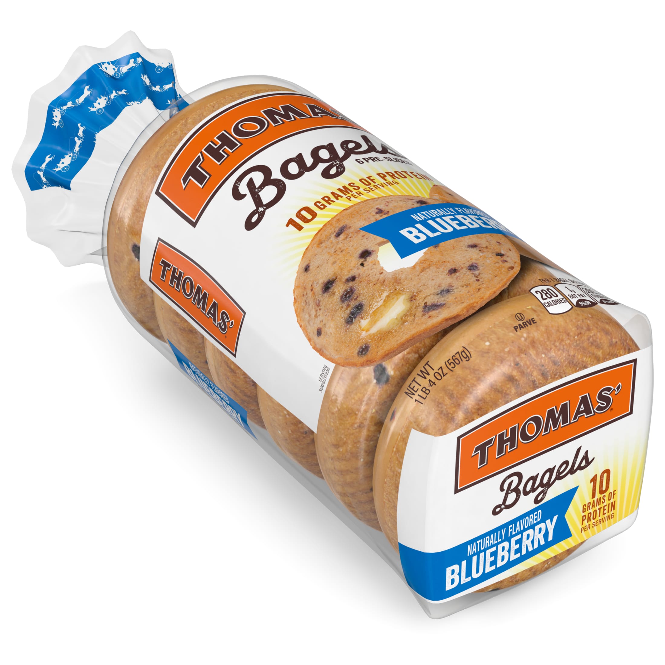 Thomas' Blueberry Bagels, 6 count, Pre-sliced Bagels, 20 oz Bag thumbnail 2