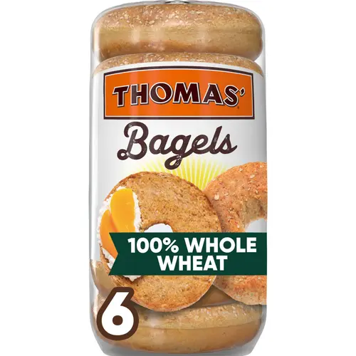 Thomas' Whole Wheat Bagels, 6 count, Pre-sliced Bagels, 20 oz Bag