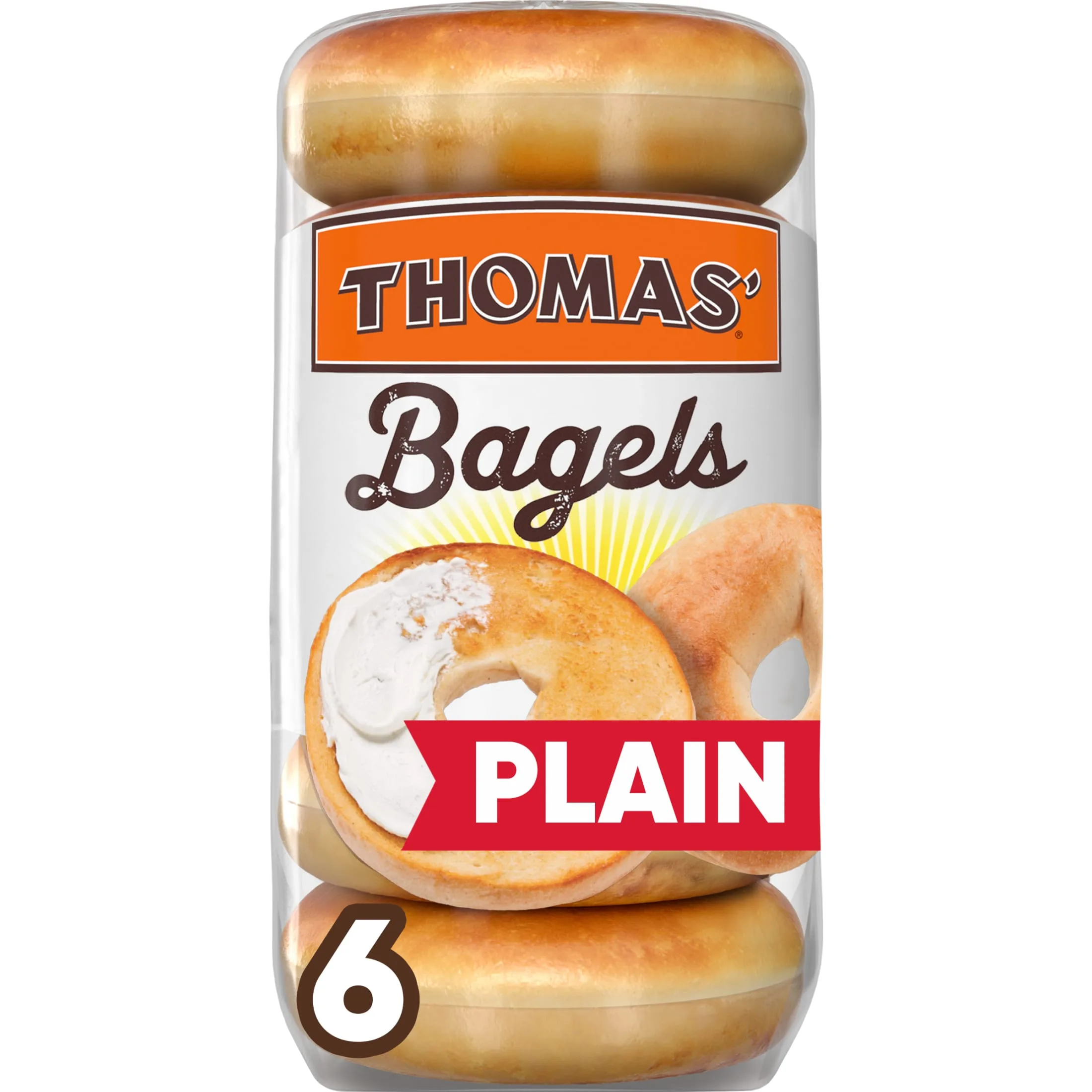Thomas' Plain Bagels, 6 count, Pre-sliced Bagels, 20 oz Bag