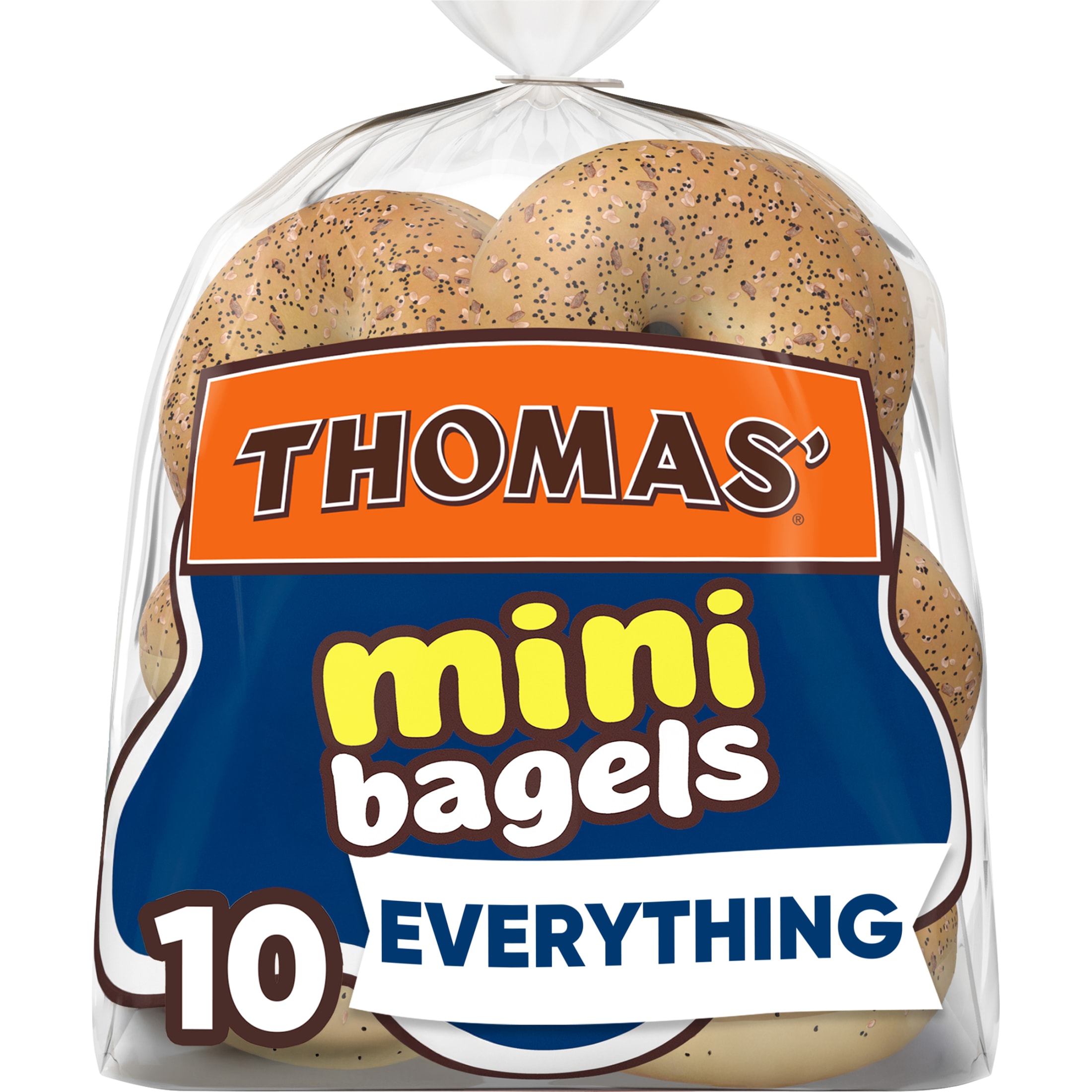 Thomas' Everything Mini Bagels, 10 count, Pre-sliced Bagels, 15 oz Bag