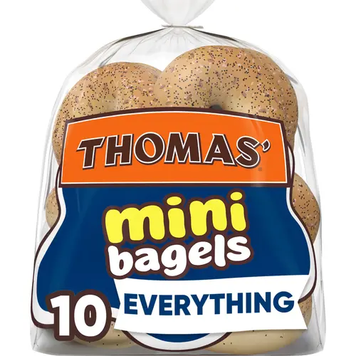 Thomas' Everything Mini Bagels, 10 count, Pre-sliced Bagels, 15 oz Bag