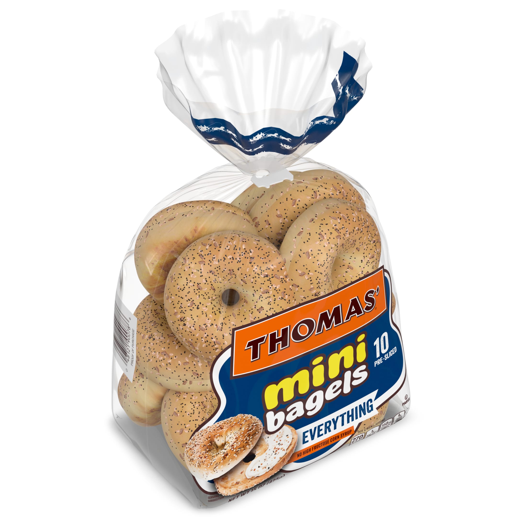 Thomas' Everything Mini Bagels, 10 count, Pre-sliced Bagels, 15 oz Bag thumbnail 2