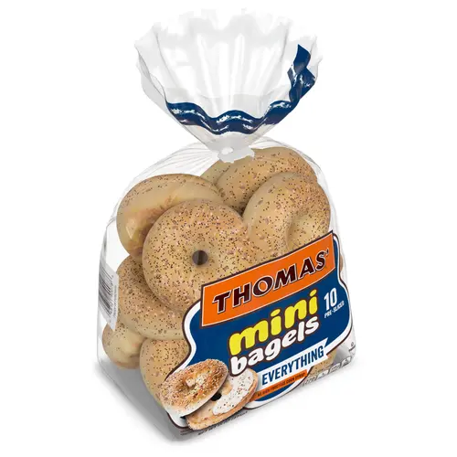 Thomas' Everything Mini Bagels, 10 count, Pre-sliced Bagels, 15 oz Bag thumbnail 2