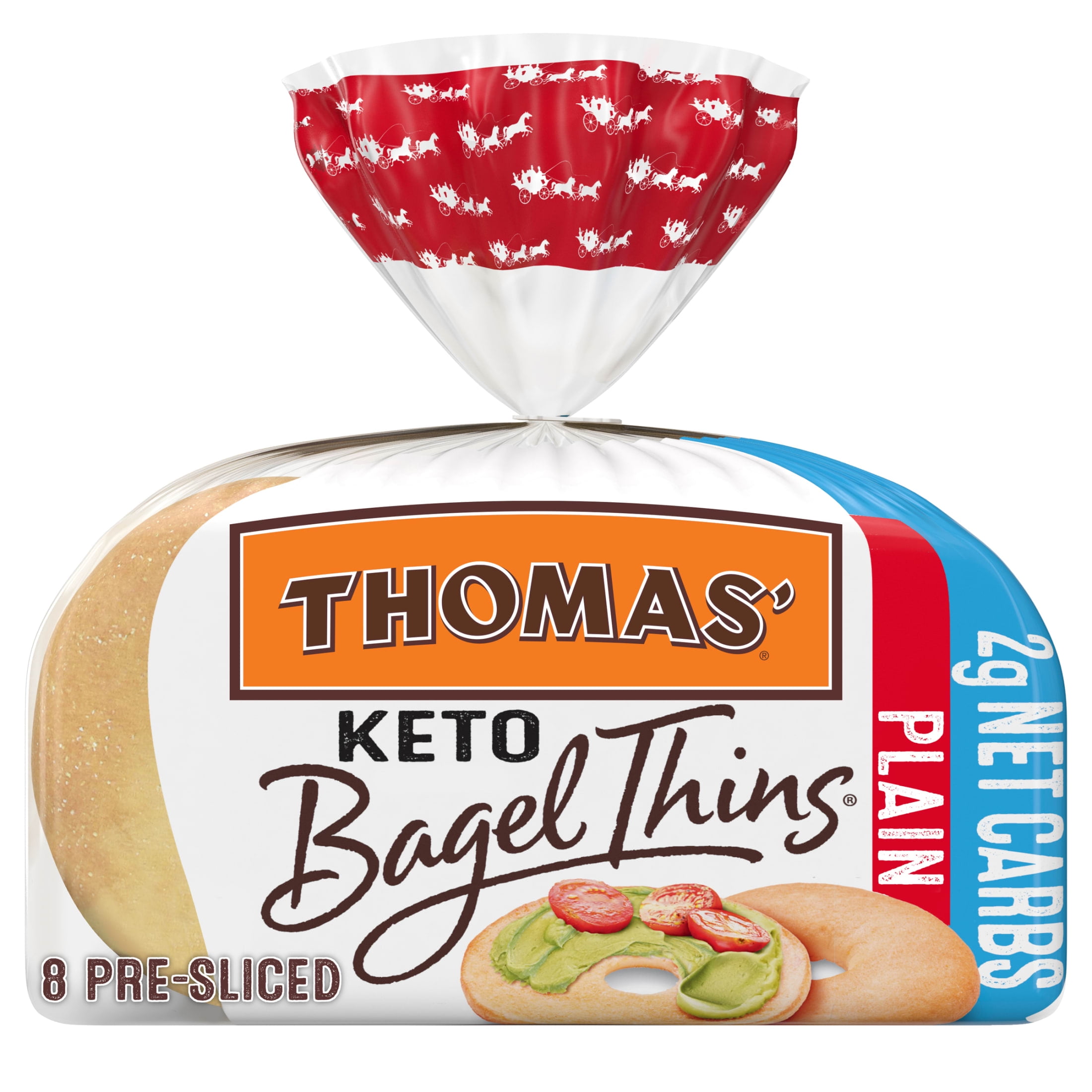 Thomas' Keto Plain Bagel Thins, 8 count, Pre-sliced Bagels, 13 oz Bag