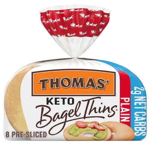 Thomas' Keto Plain Bagel Thins, 8 count, Pre-sliced Bagels, 13 oz Bag
