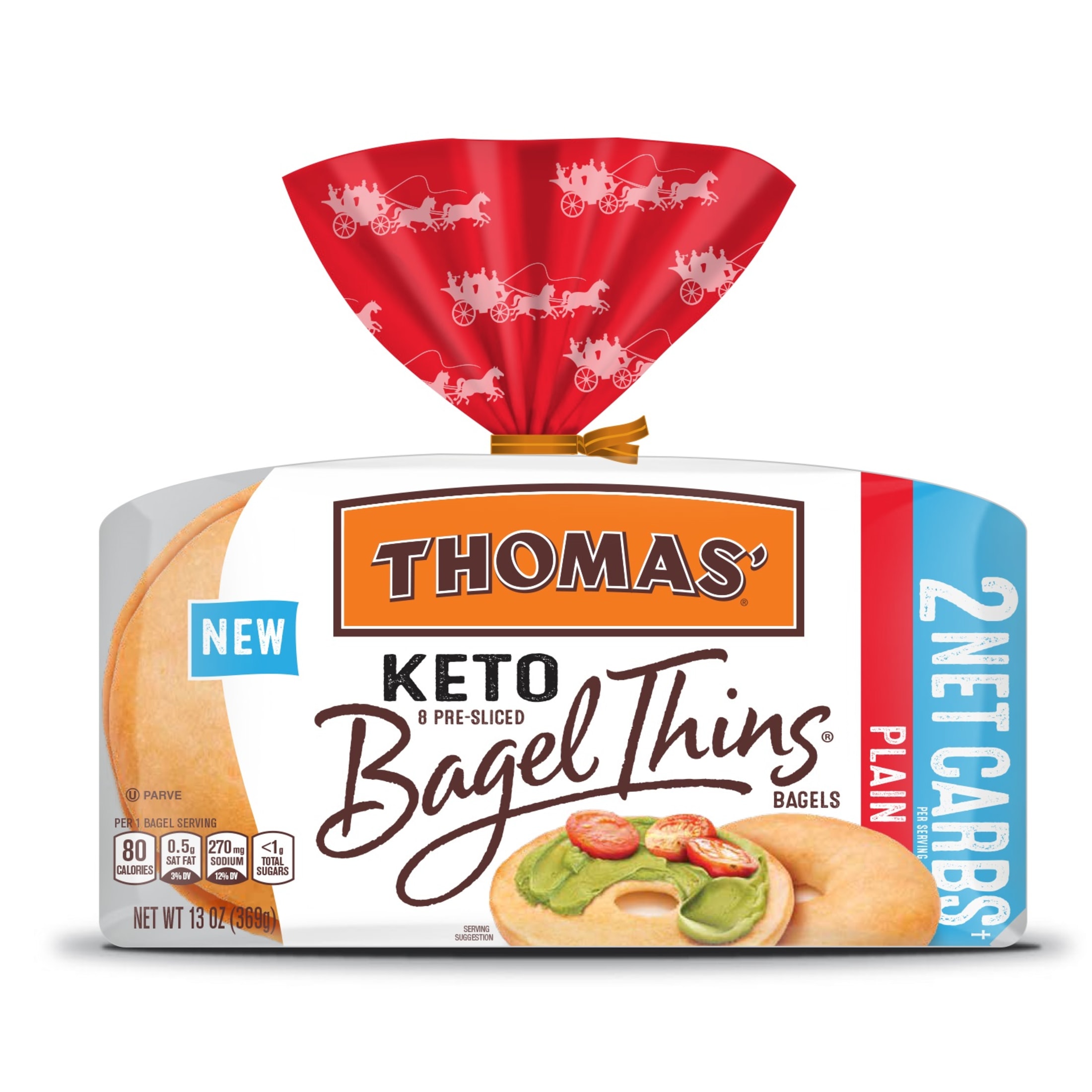 Thomas' Keto Plain Bagel Thins, 8 count, Pre-sliced Bagels, 13 oz Bag thumbnail 2