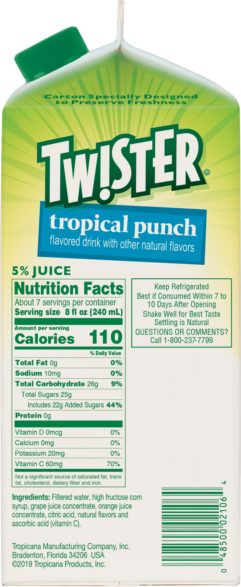 Tw!ster Flavored Drink, Tropical Punch Flavored, 59 Fl Oz Carton thumbnail 2