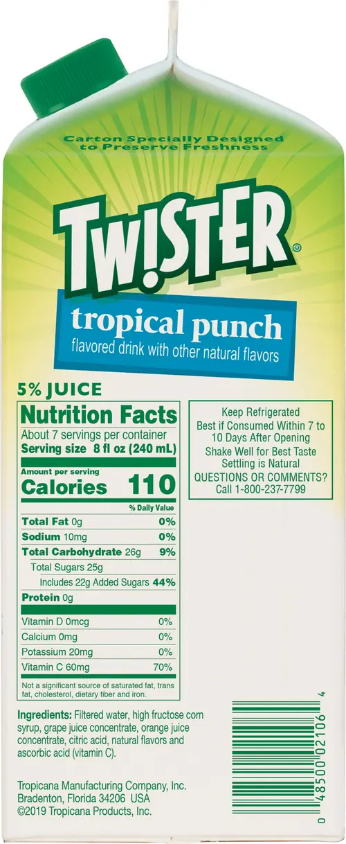 Tw!ster Flavored Drink, Tropical Punch Flavored, 59 Fl Oz Carton thumbnail 2