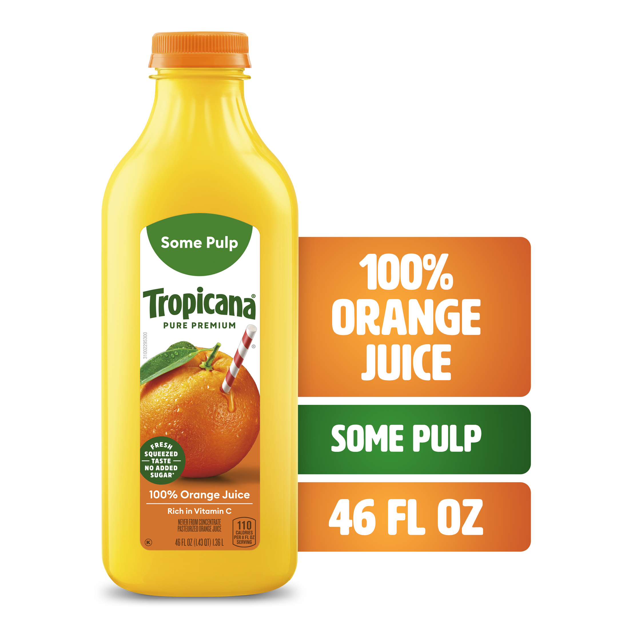 Tropicana Pure Premium Original Orange Juice With Some Pulp, No Sugar Added, Rich in Vitamin C, High Potency, 46 Fl Oz