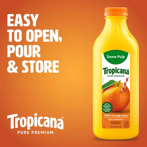 Tropicana Pure Premium Original Orange Juice With Some Pulp, No Sugar Added, Rich in Vitamin C, High Potency, 46 Fl Oz thumbnail 2