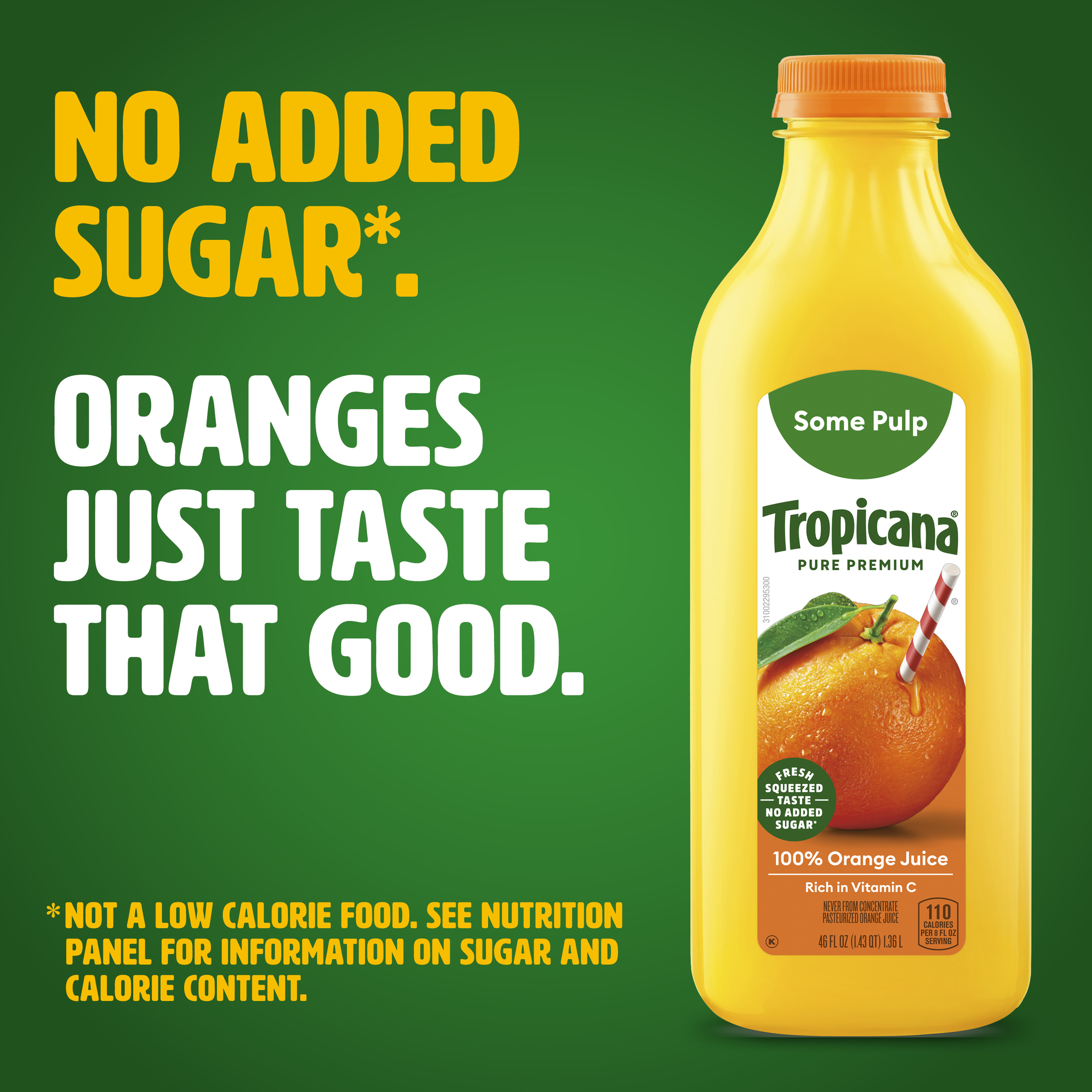 Tropicana Pure Premium Original Orange Juice With Some Pulp, No Sugar Added, Rich in Vitamin C, High Potency, 46 Fl Oz thumbnail 3