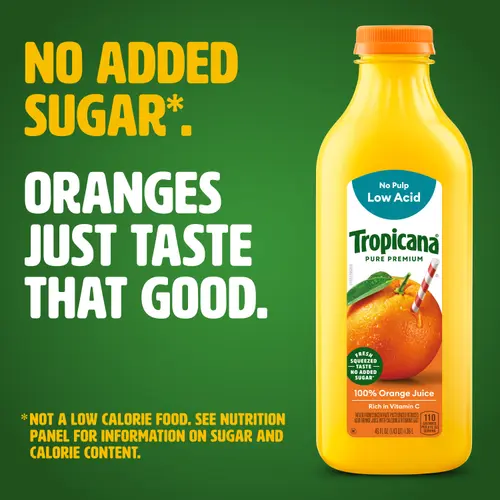 Tropicana Pure Premium 100% Original Orange Juice, Smooth Texture, No Pulp, Low Acid, 46 Fl Oz Bottle thumbnail 3