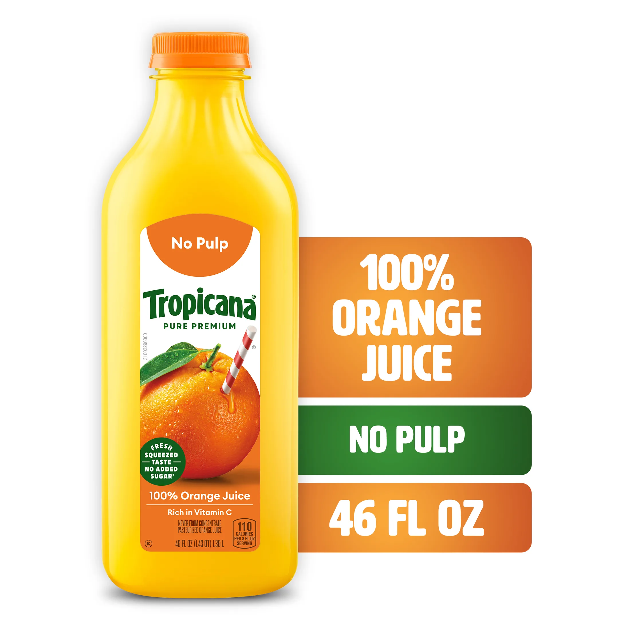 Tropicana Pure Premium 100% Orange Juice Original, No Pulp, No Sugar Added, 46 Fl Oz Smooth Texture, Non-GMO