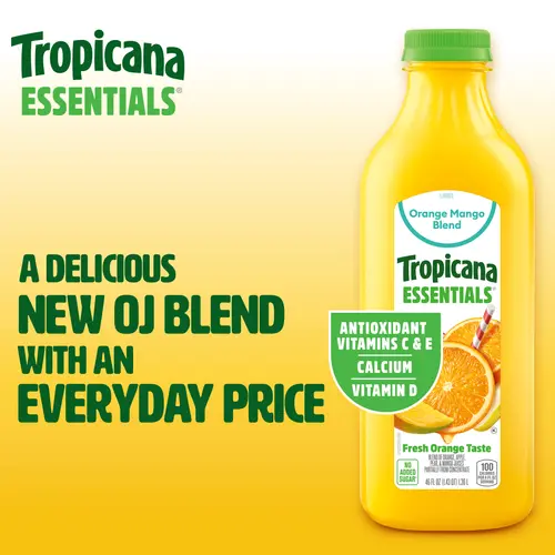 Tropicana Essentials 46 Fl Oz Orange Mango No Pulp Juice Beverage Blend With Assorted Fruit thumbnail 2