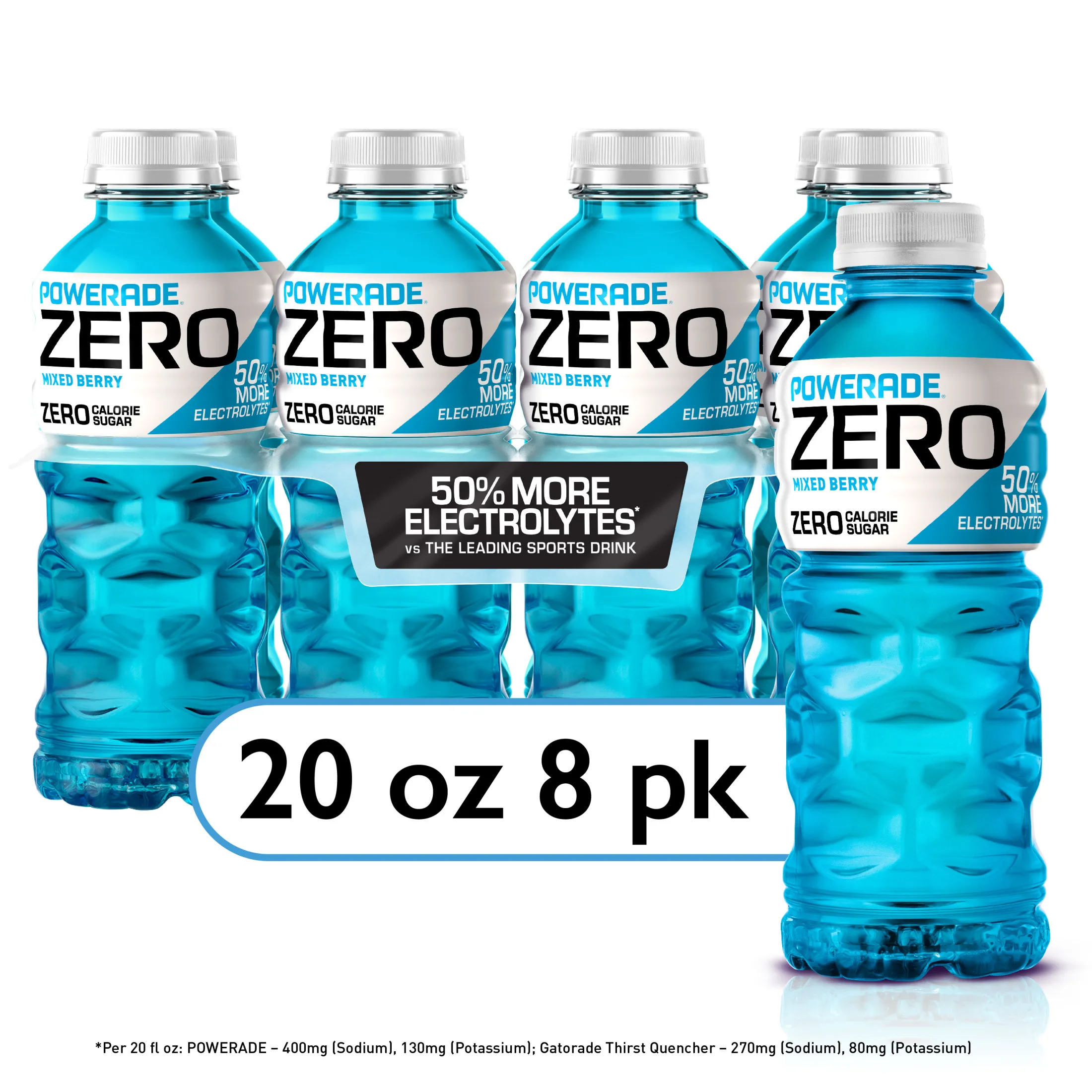 POWERADE Zero Sugar Mixed Berry Electrolyte Sports Drink, 20 fl oz, 8 Pack Bottles