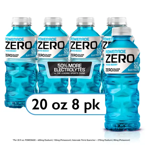 POWERADE Zero Sugar Mixed Berry Electrolyte Sports Drink, 20 fl oz, 8 Pack Bottles