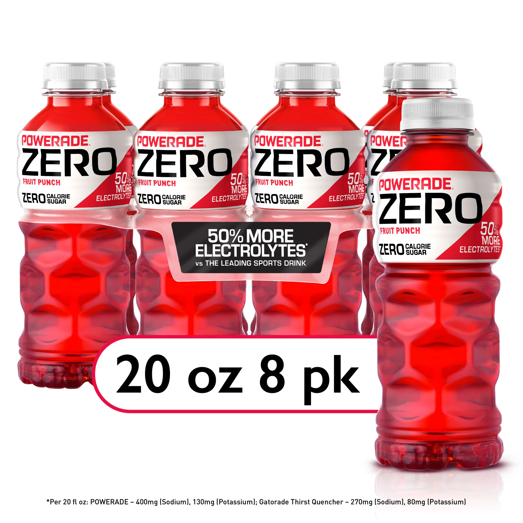POWERADE Zero Sugar Fruit Punch Electrolyte Sports Drink, 20 fl oz, 8 Pack Bottles