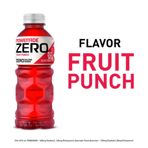 POWERADE Zero Sugar Fruit Punch Electrolyte Sports Drink, 20 fl oz, 8 Pack Bottles thumbnail 4