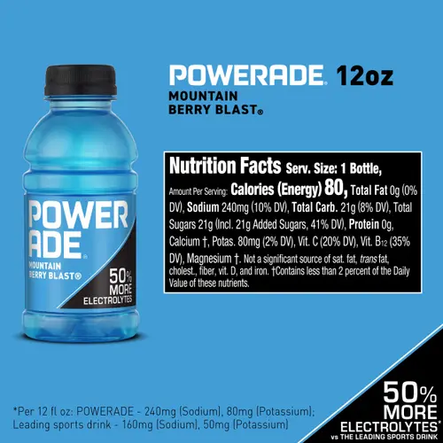 POWERADE Mountain Berry Blast Bottled Electrolyte Sports Drink, 12 fl oz, 8 Count thumbnail 3