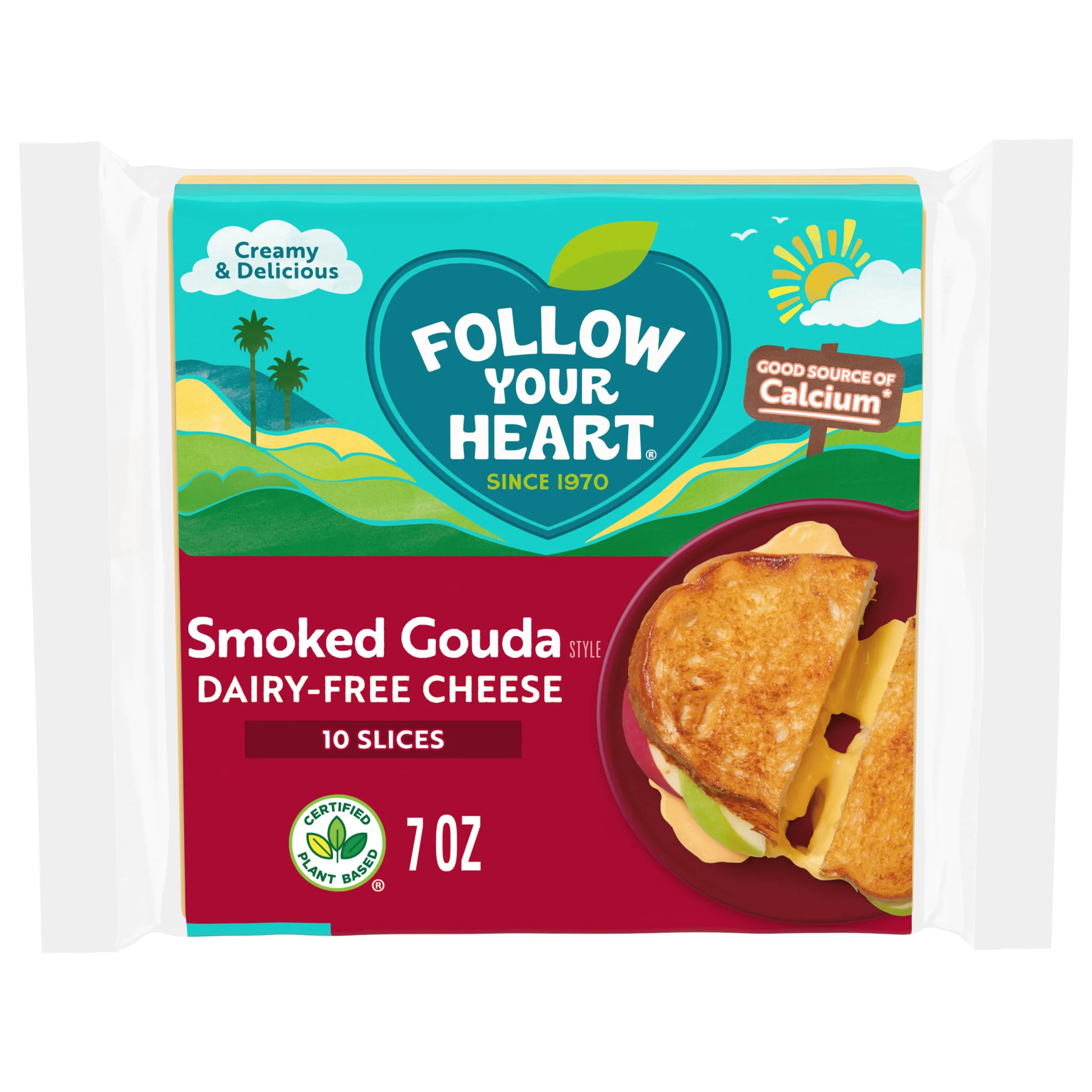 Follow Your Heart Gluten Free, Vegan, Smoked Gouda Style Dairy Free Cheese Slices Pack, 7 oz, 10 Count