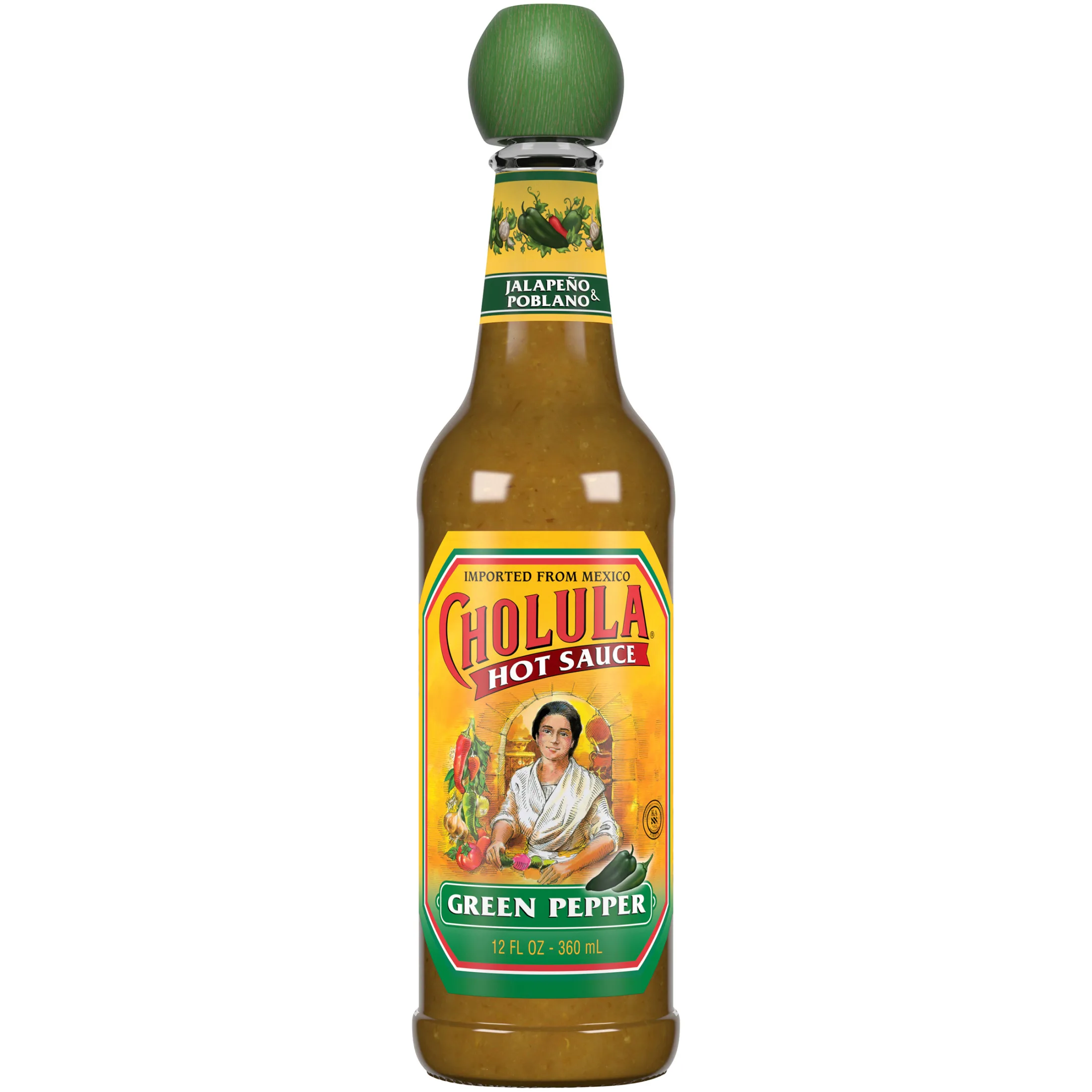 Cholula Kosher Green Pepper Hot Sauce, 12 fl oz Bottle
