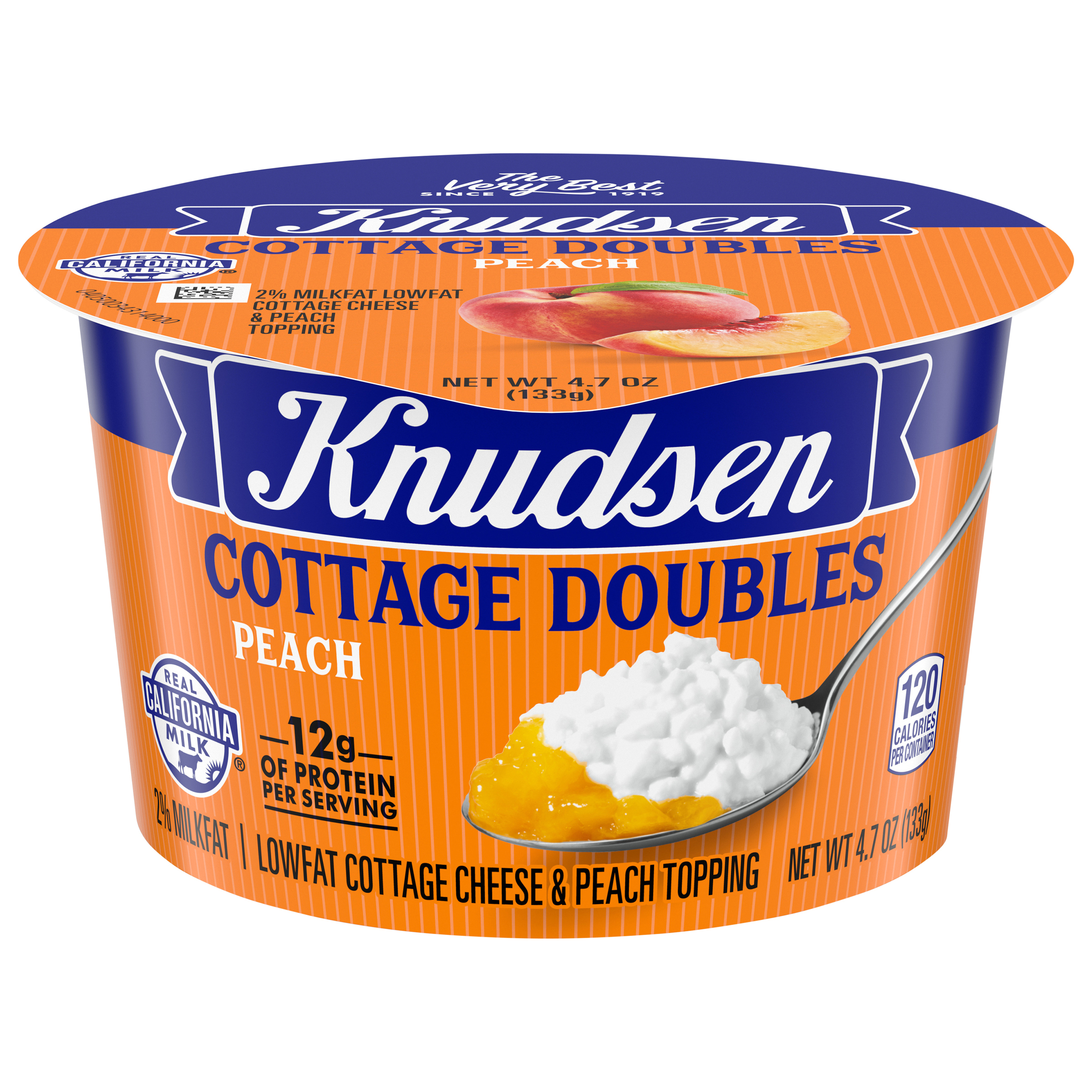 Knudsen Cottage Doubles Lowfat Cottage Cheese & Peach Topping with 2% Milkfat, 4.7 oz Cup