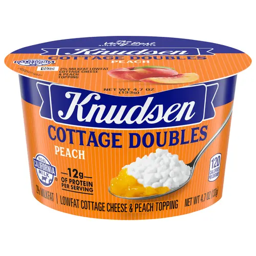 Knudsen Cottage Doubles Lowfat Cottage Cheese & Peach Topping with 2% Milkfat, 4.7 oz Cup