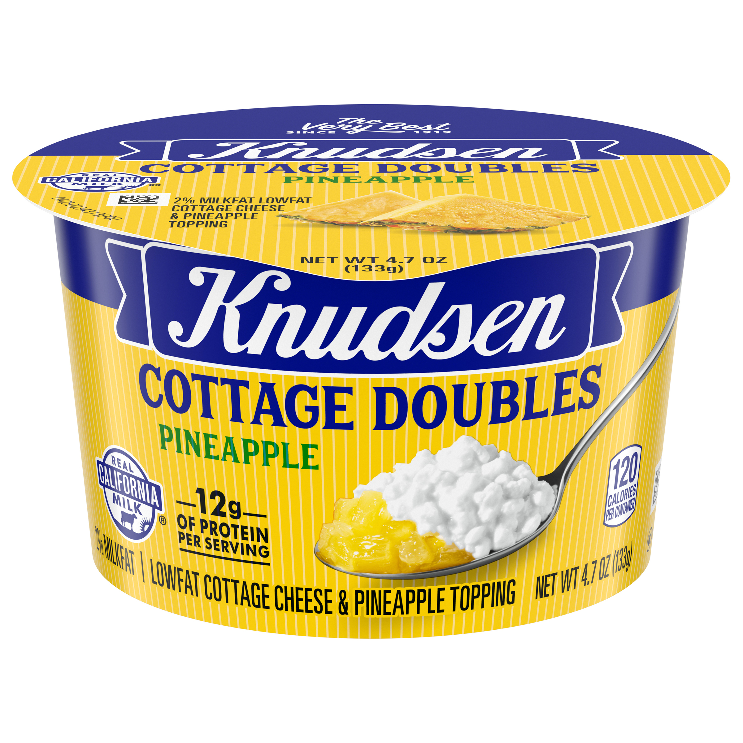 Knudsen Cottage Doubles Lowfat Cottage Cheese & Pineapple Topping with 2% Milkfat, 4.7 oz Cup