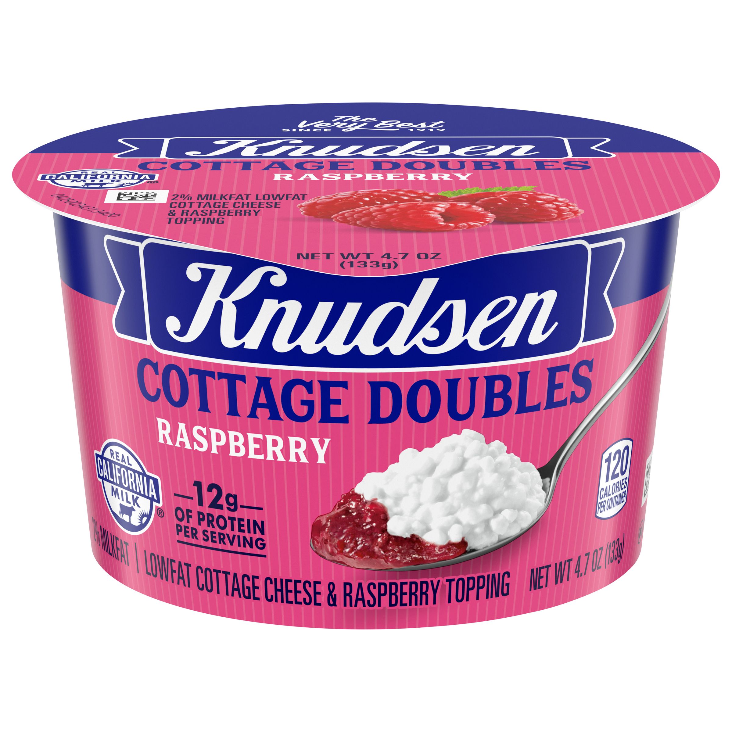 Knudsen Cottage Doubles Lowfat Cottage Cheese & Raspberry Topping with 2% Milkfat, 4.7 oz Cup