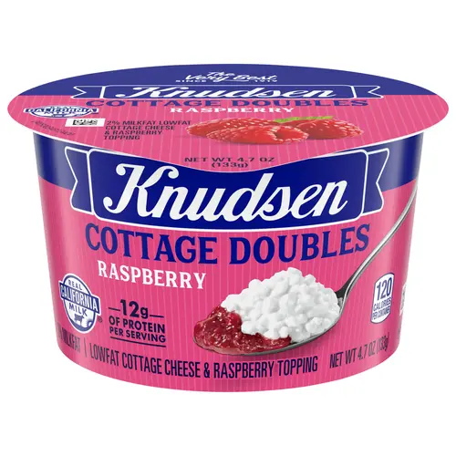 Knudsen Cottage Doubles Lowfat Cottage Cheese & Raspberry Topping with 2% Milkfat, 4.7 oz Cup