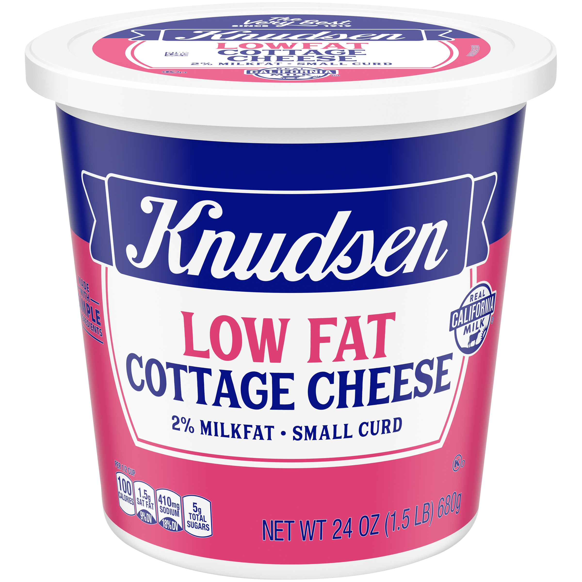Knudsen Lowfat Small Curd Cottage Cheese with 2% Milkfat, 24 oz Tub