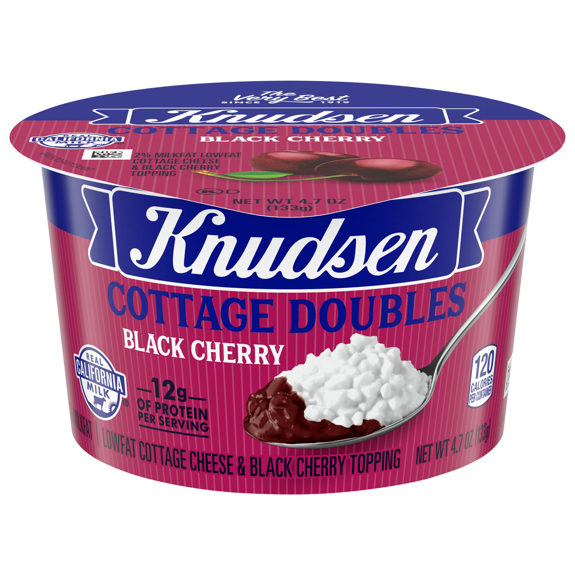 Knudsen Cottage Doubles Lowfat Cottage Cheese & Black Cherry Topping with 2% Milkfat, 4.7 oz Cup