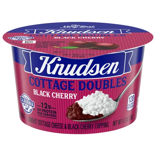 Knudsen Cottage Doubles Lowfat Cottage Cheese & Black Cherry Topping with 2% Milkfat, 4.7 oz Cup
