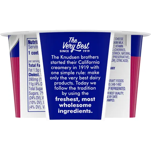 Knudsen Cottage Doubles Lowfat Cottage Cheese & Black Cherry Topping with 2% Milkfat, 4.7 oz Cup thumbnail 2