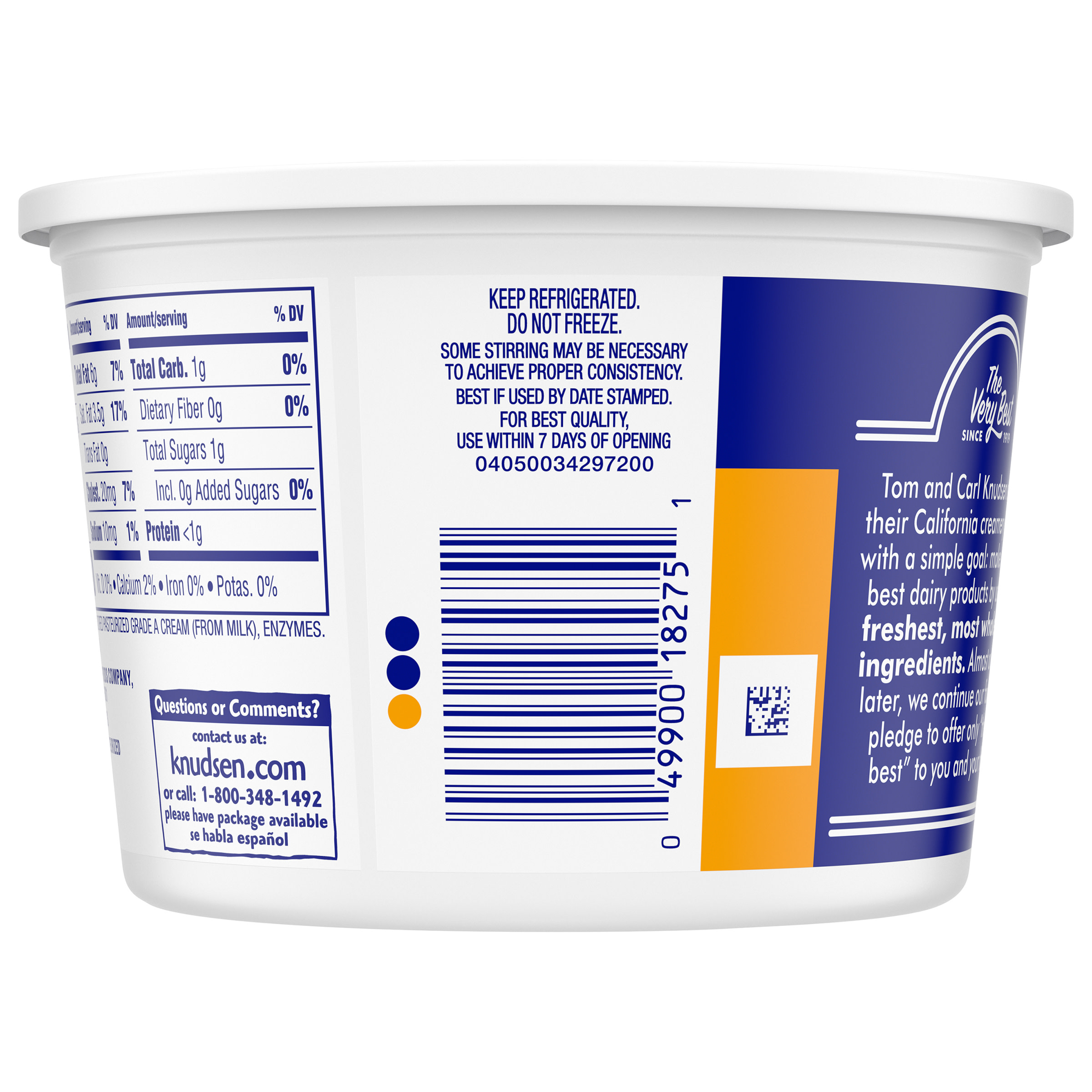 Knudsen Hampshire 100% Natural Sour Cream, 16 oz Tub, Refrigerated thumbnail 2