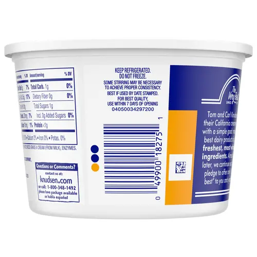 Knudsen Hampshire 100% Natural Sour Cream, 16 oz Tub, Refrigerated thumbnail 2