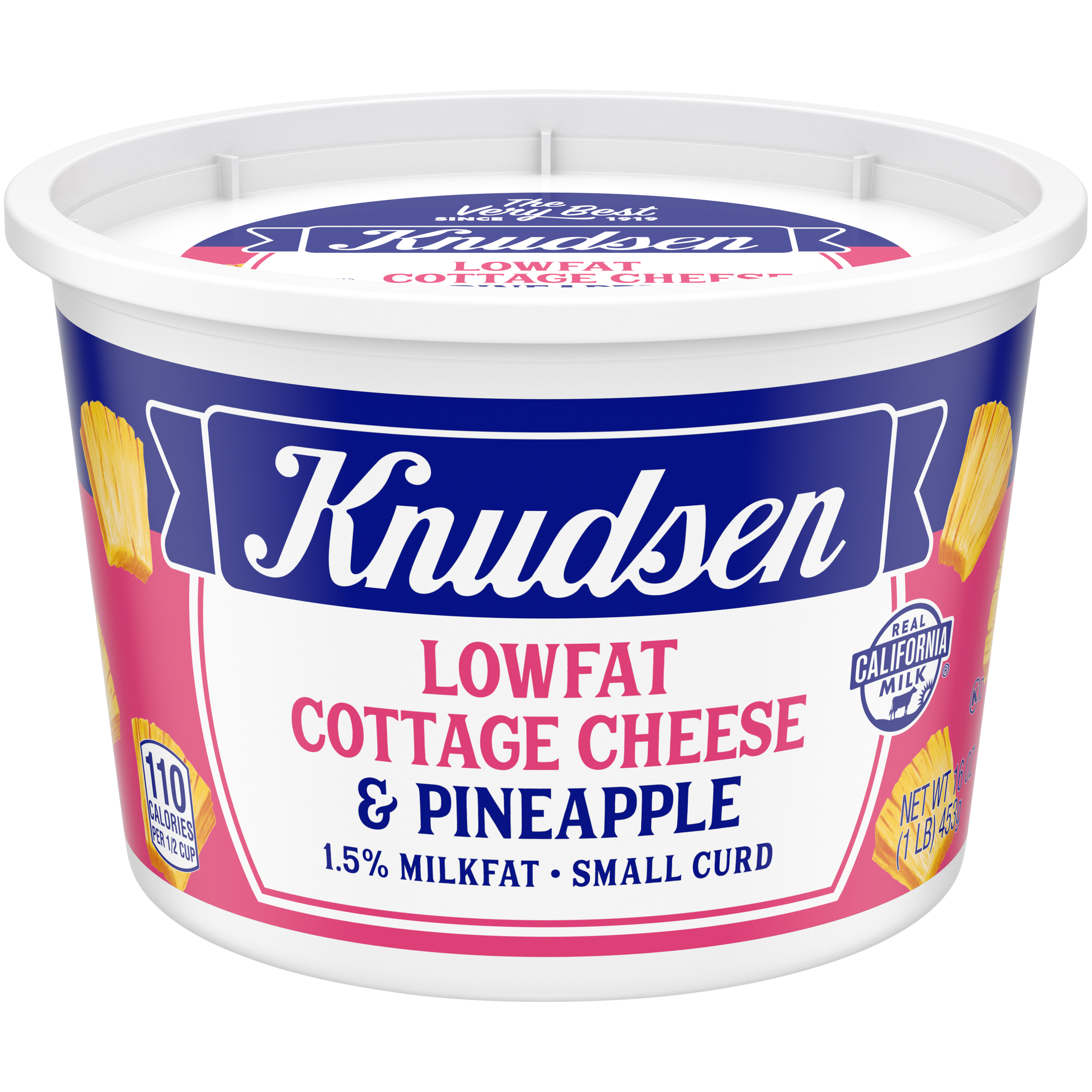 Knudsen Lowfat Small Curd Cottage Cheese & Pineapple with 1.5% Milkfat, 16 oz Tub
