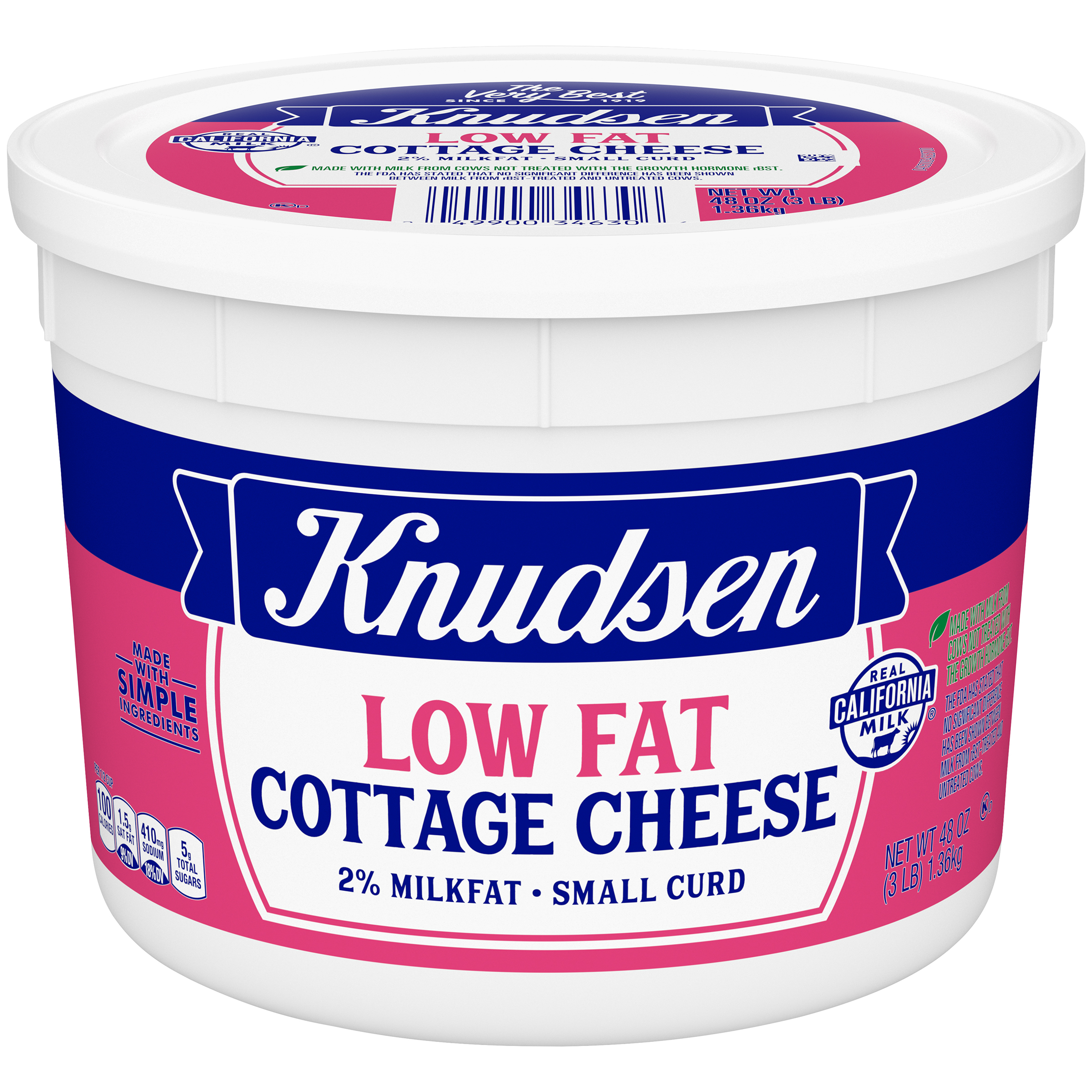 Knudsen Lowfat Small Curd Cottage Cheese with 2% Milkfat, 48 oz Tub