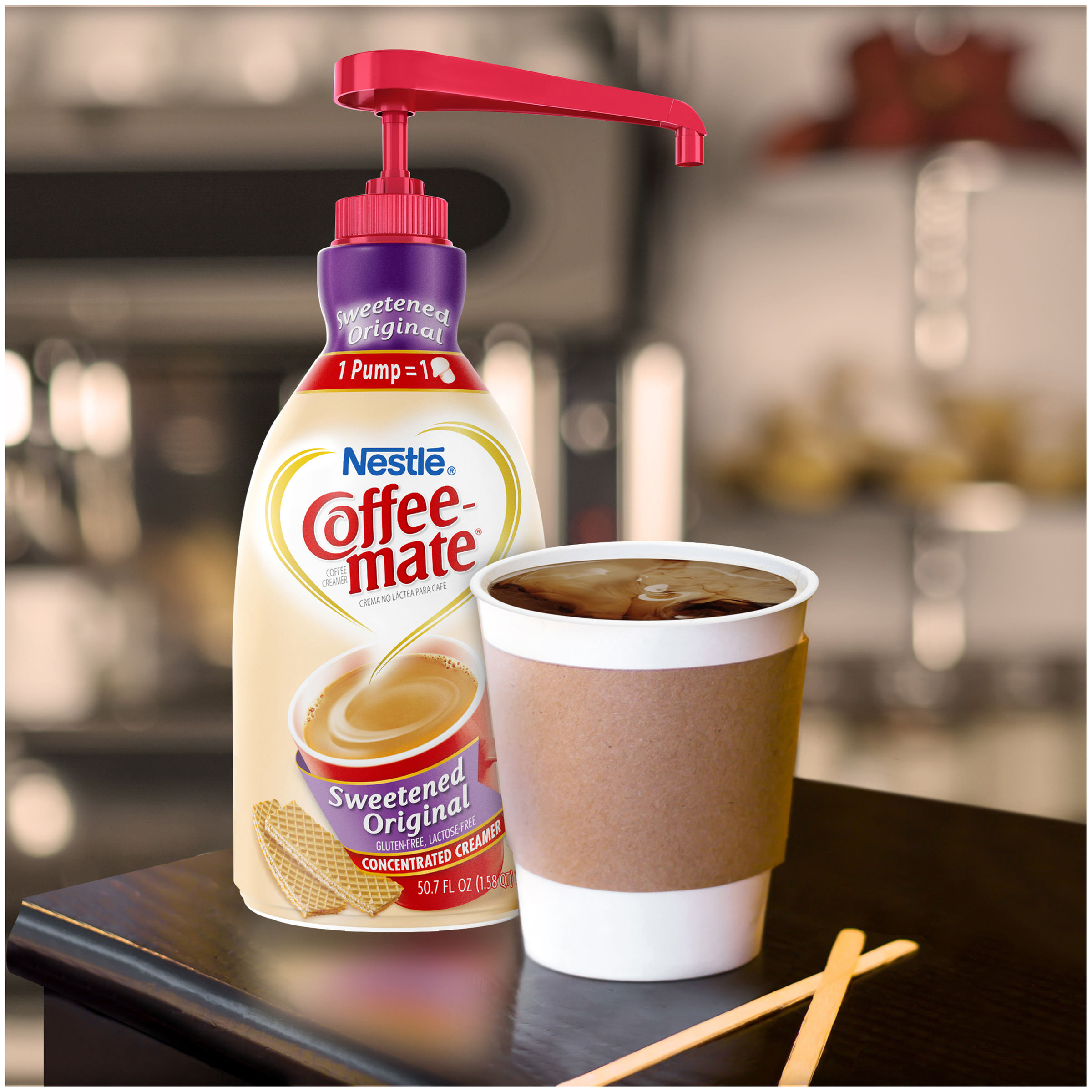 Coffee Mate Sweetened Original Liquid Coffee Creamer, Bulk Coffee Creamer Pump Bottle, 50.7 Oz thumbnail 2