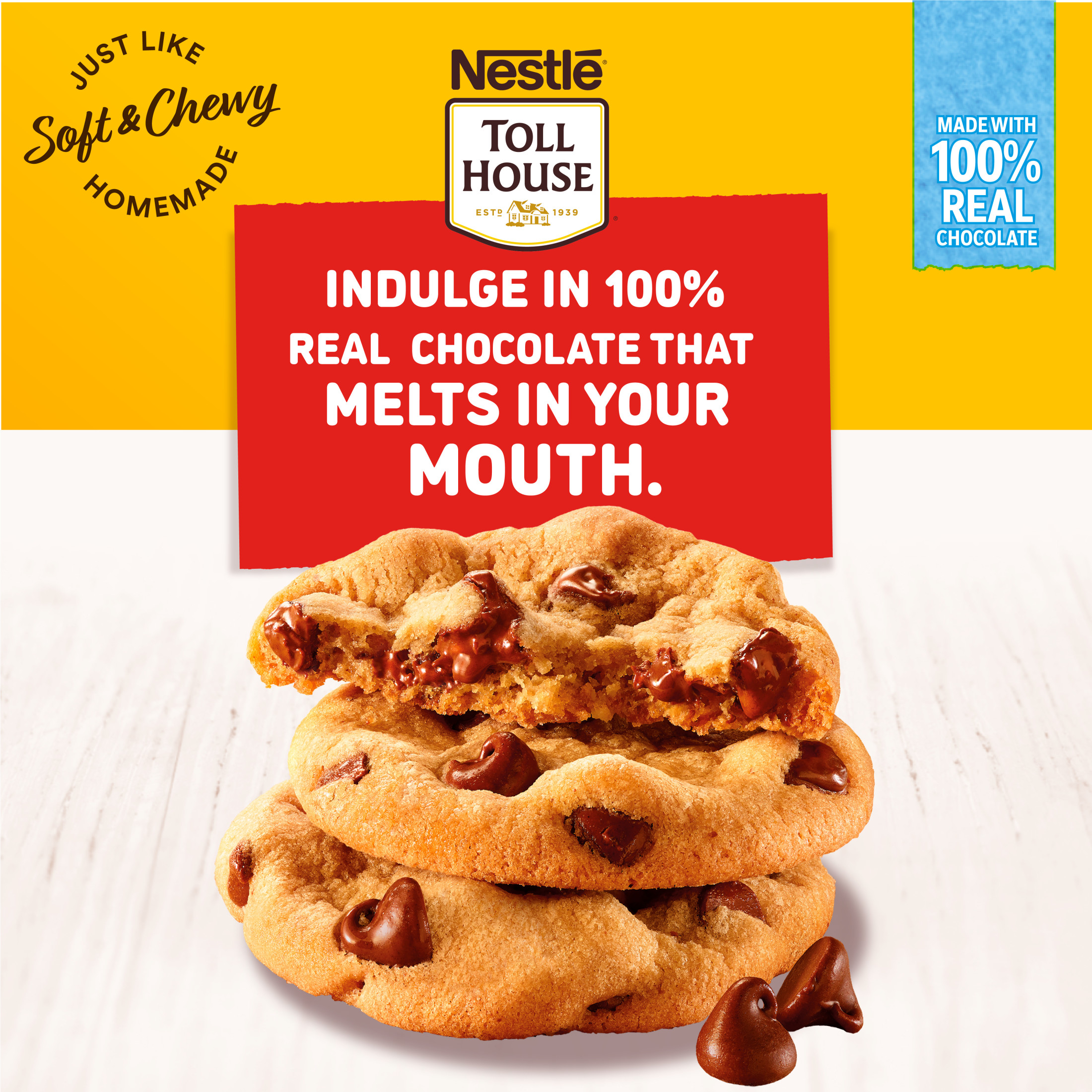 Nestle Toll House Chocolate Chip Cookie Dough, Makes 30 Cookies, 1 Tube, 30 oz thumbnail 3