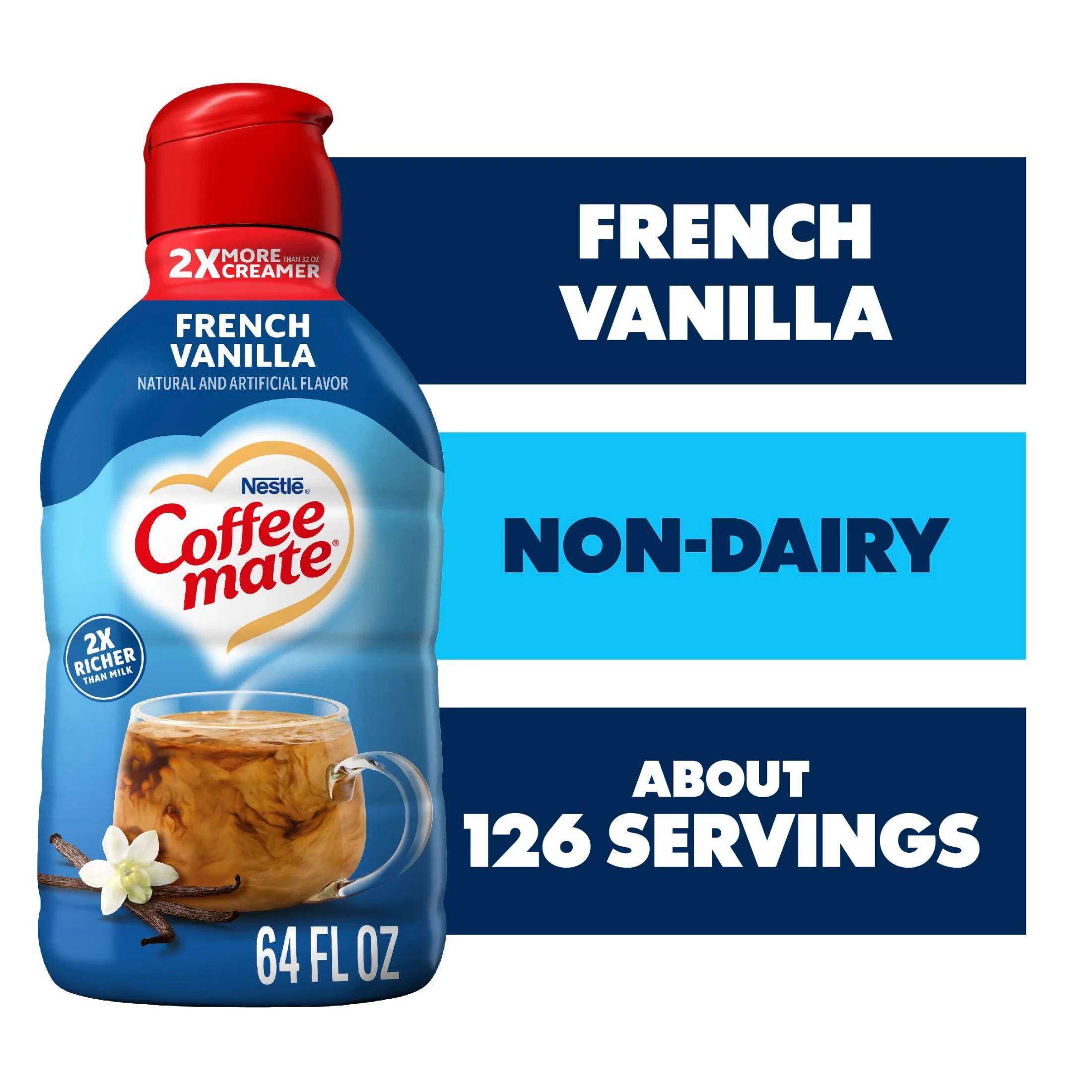 Coffee mate French Vanilla Flavored Coffee Creamer, Non-Dairy, Gluten-Free, 126 Servings 64 fl oz