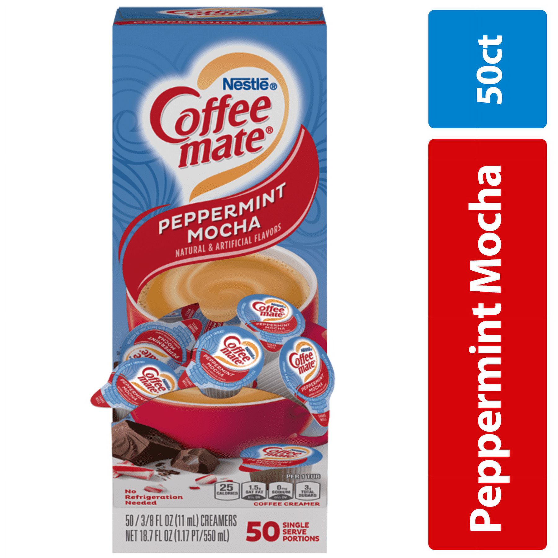 Coffee mate Peppermint Mocha Non-Dairy Creamer, 0.375 fl oz, 50 Count Tubs