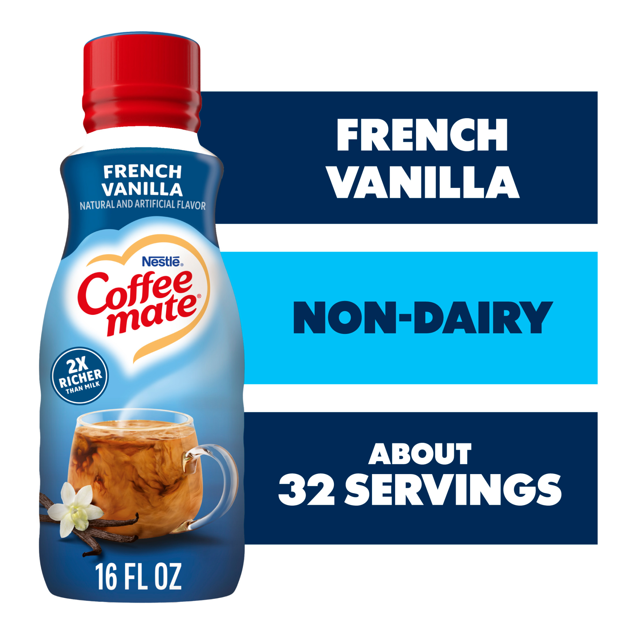 Nestle Coffee Mate French Vanilla, Shelf-Stable, Liquid Coffee Creamer 16 fl oz Bottle
