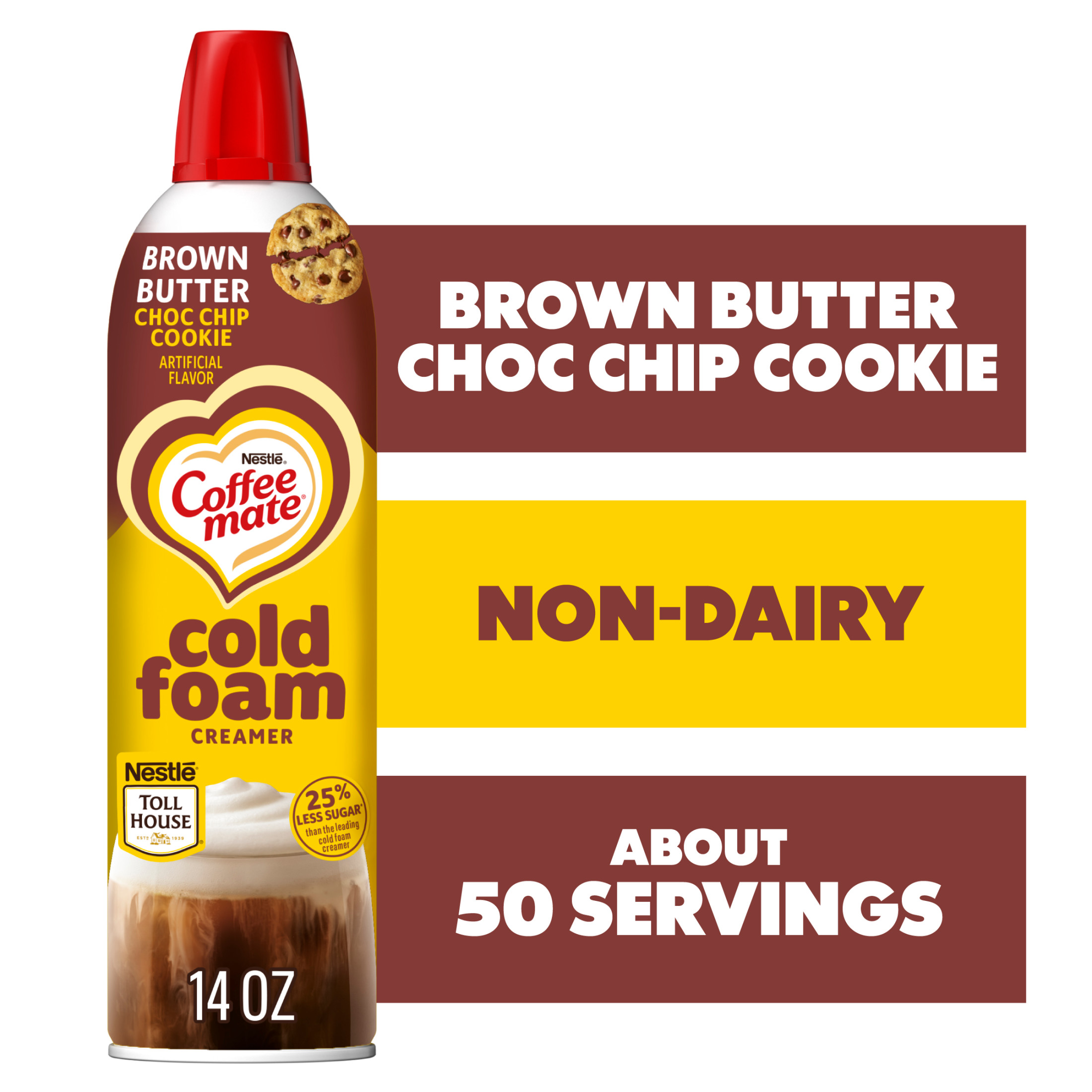Coffee mate Non Dairy Butter Brown Chocolate Chip Flavored Cold Foam Coffee Creamer, 14 fl oz Can