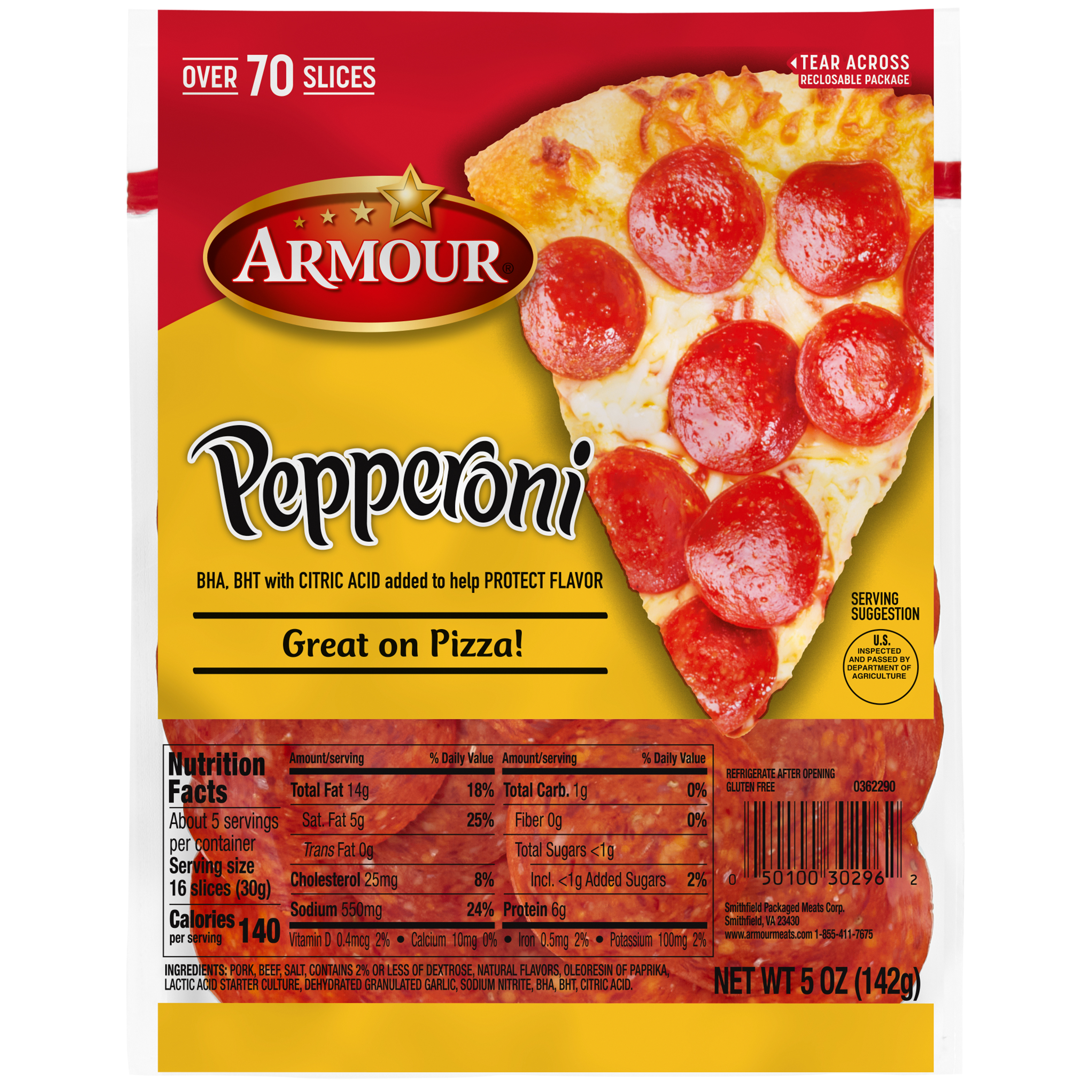 Armour Italian Style Pepperoni, Great on Pizza, 5 oz Bag, Refrigerated