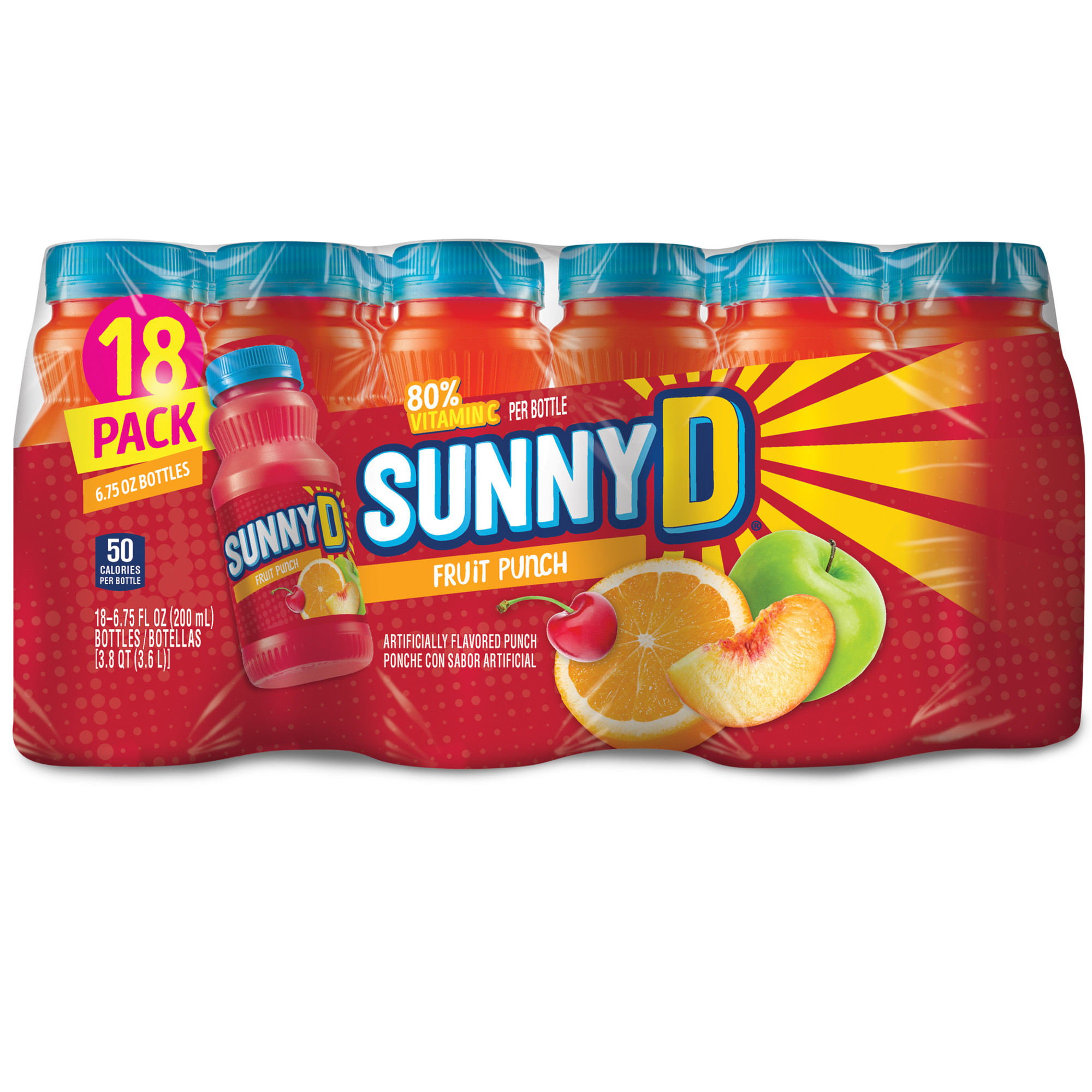 SUNNYD Fruit Punch Shelf Stable Juice Drink, 18 Count, 6.75 fl oz Bottles thumbnail 2