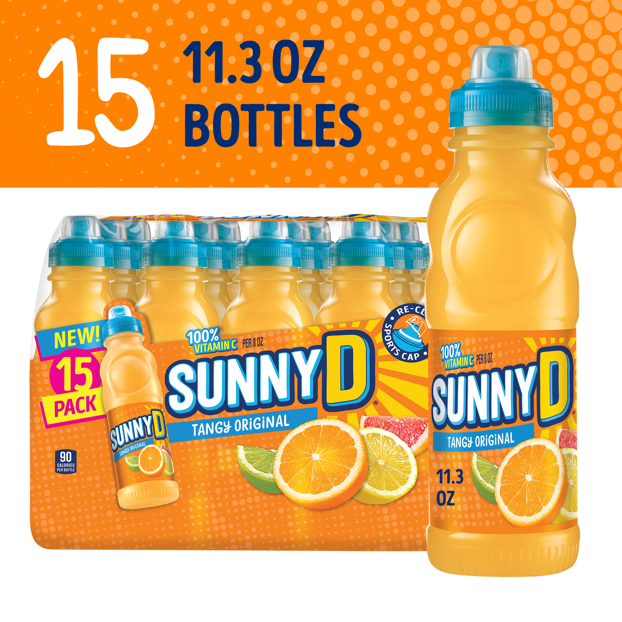SUNNYD Tangy Original Orange Juice Drink, 15 Count, 11.3 fl oz Bottles