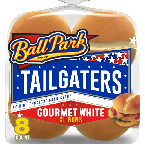 Ball Park Tailgaters Gourmet Extra Large Buns, 8 count, White Hamburger Buns, 21 oz Bag