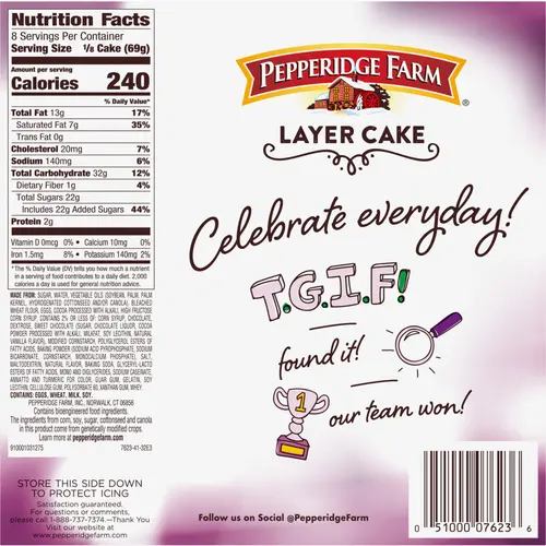 Pepperidge Farm Frozen Chocolate Fudge Layer Cake, 19.6 oz. Box thumbnail 3