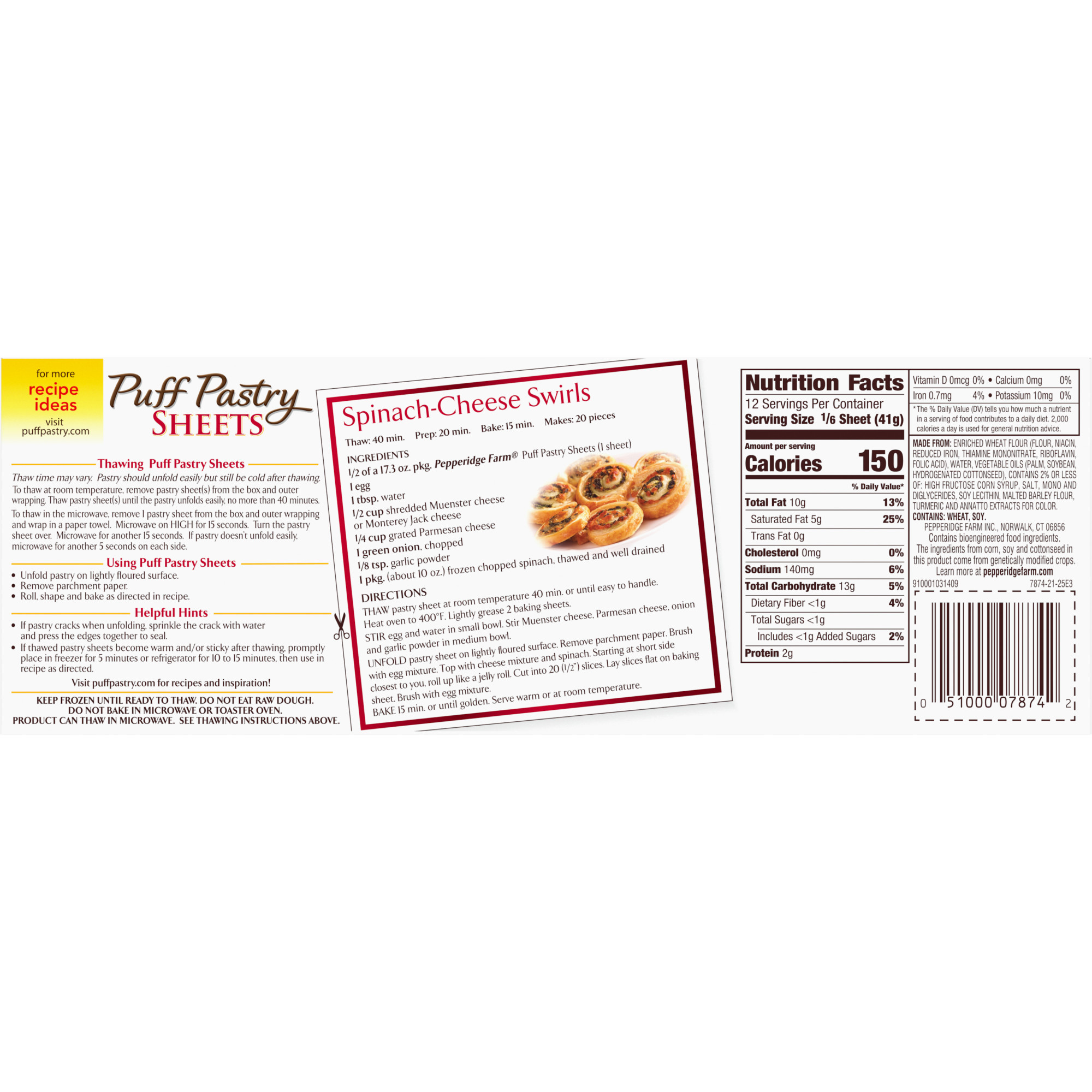 Pepperidge Farm Puff Pastry Frozen Pastry Dough Sheets, 2-Count, 17.3 oz. Box thumbnail 4